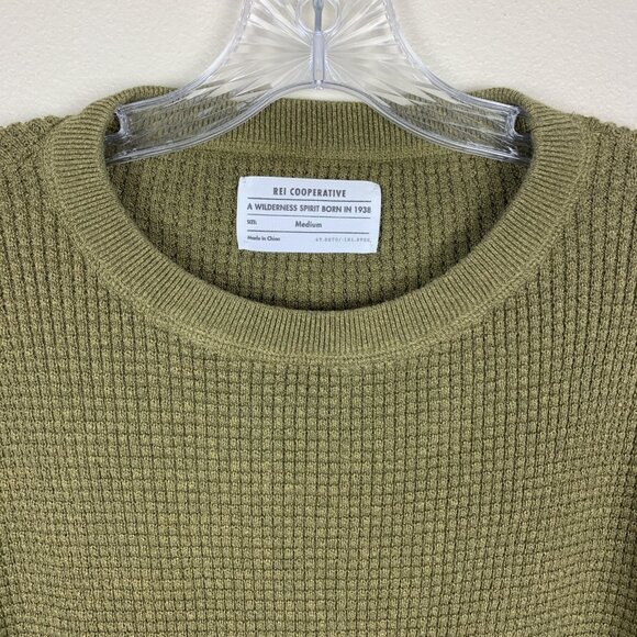 REI Womens M Sweater Pullover Waffle Knit Olive Green Wallace Lake Cotton - Picture 4 of 12